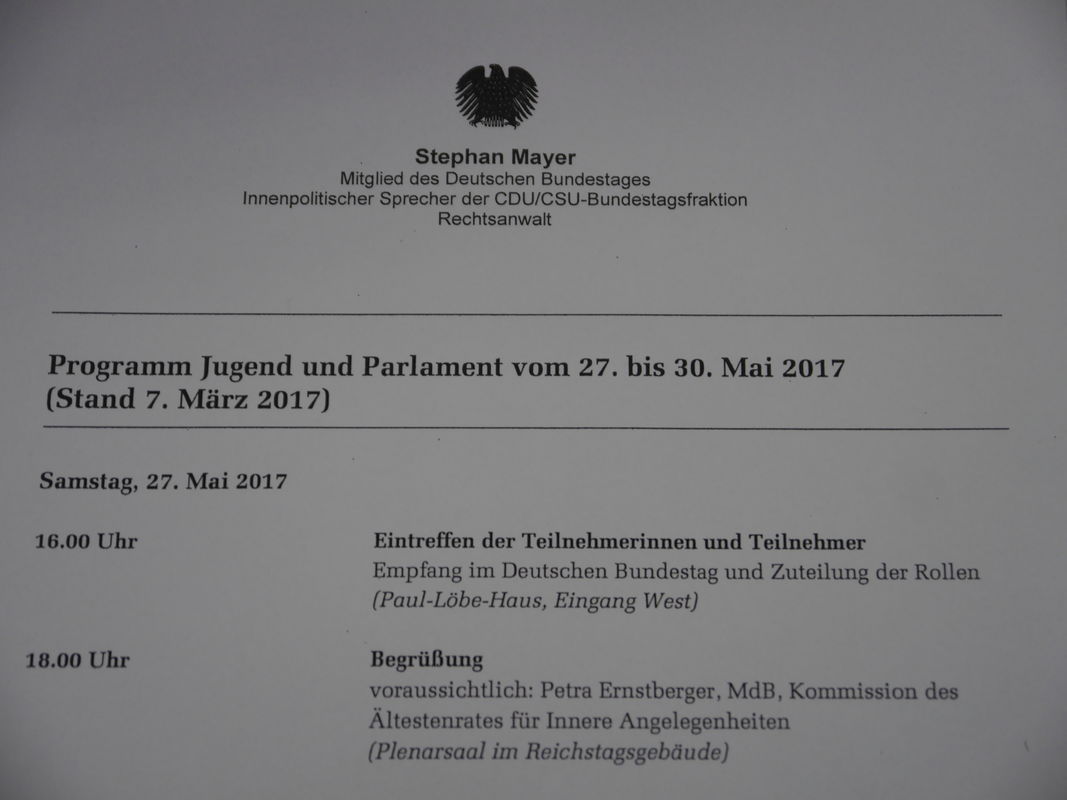 MdB Stephan sucht Nachwuchs-Parlamentarier: &bdquo;Jugend und Parlament&ldquo; 2017